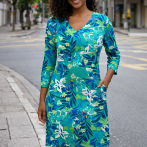 Banana Boat UPF 50+ V-Neck Long Sleeve Printed Dress
