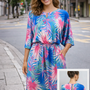 Banana Boat Printed V-Neck Shift Poly Spandex UPF50+ Dress