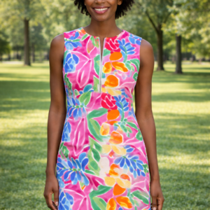 Banana Boat UPF 50+ Sleeveless Front Zip Printed Short Dress