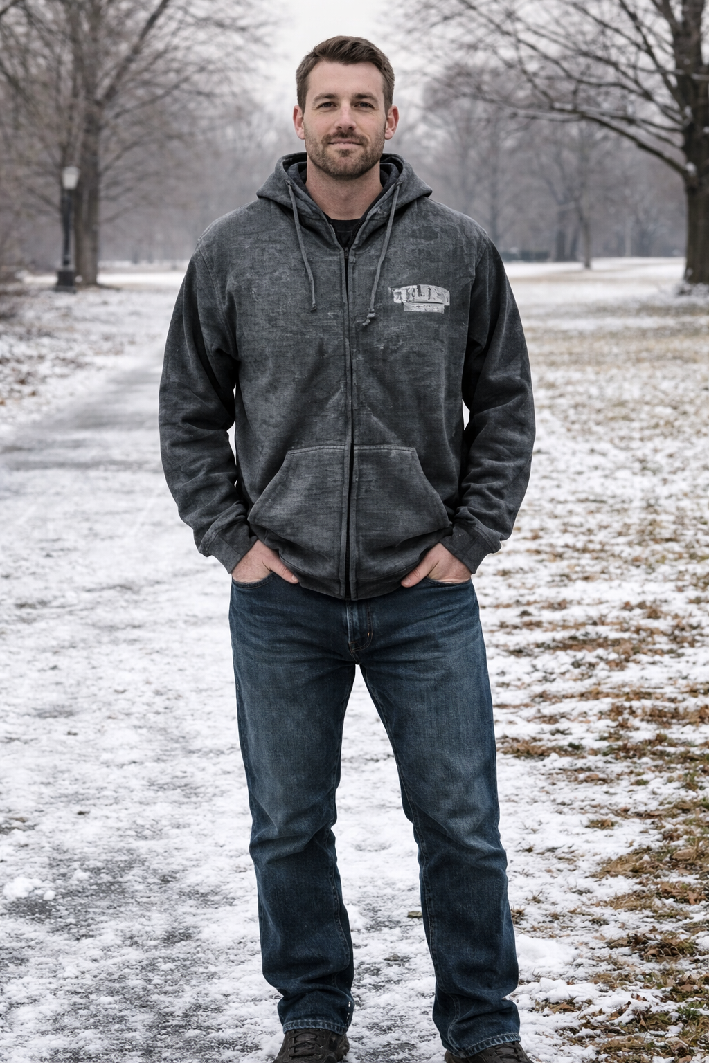 Basix of America Acid Wash Full Zipper Jacard Hoodie With Front Pocket - Image 2