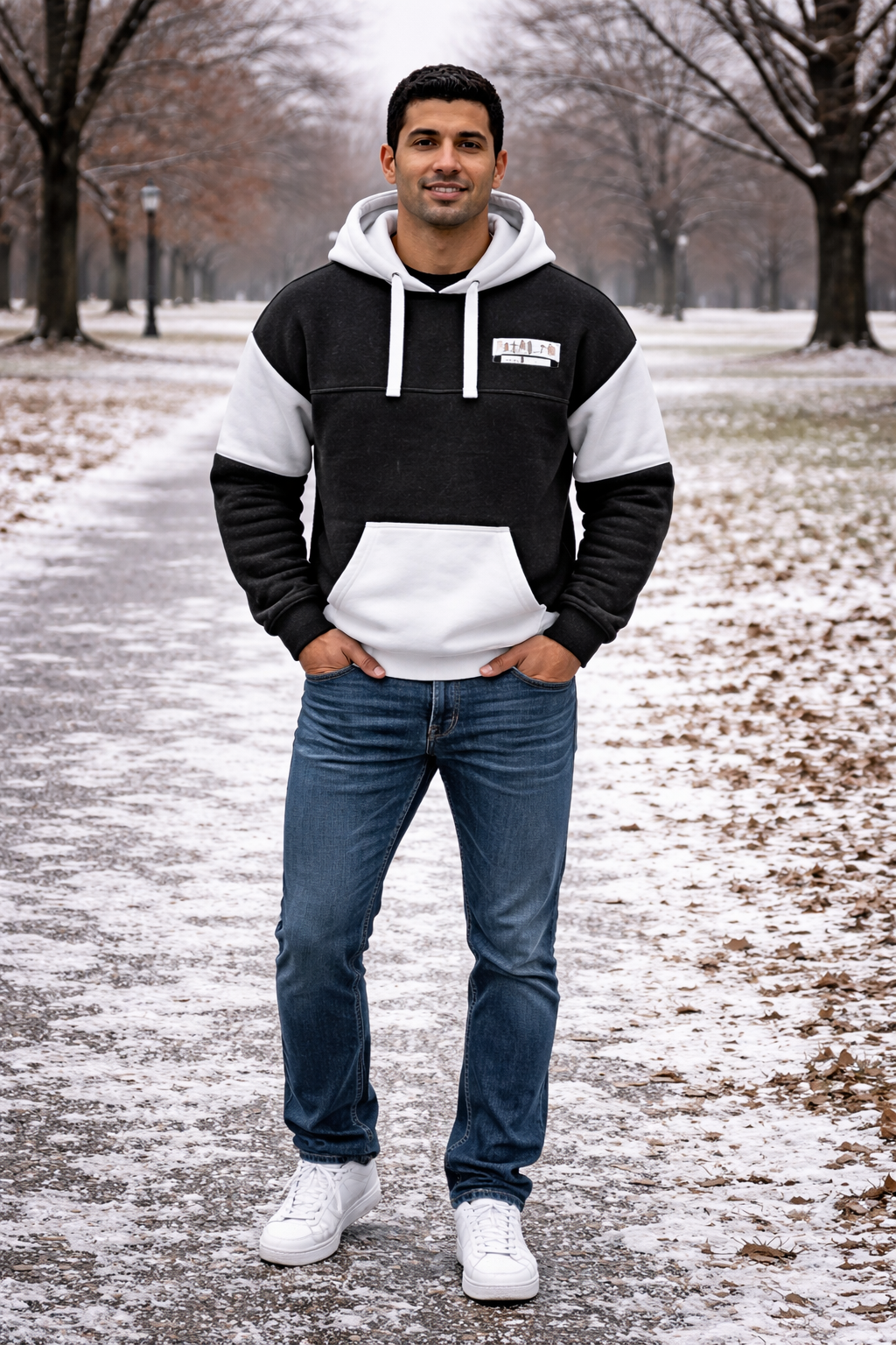 Basix of America 2 Tone Hooded Pullover Nantucket Sweatshirt With Button - Image 2
