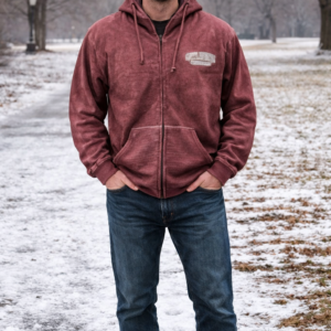 Basix of America Acid Wash Full Zipper Jacard Hoodie With Front Pocket