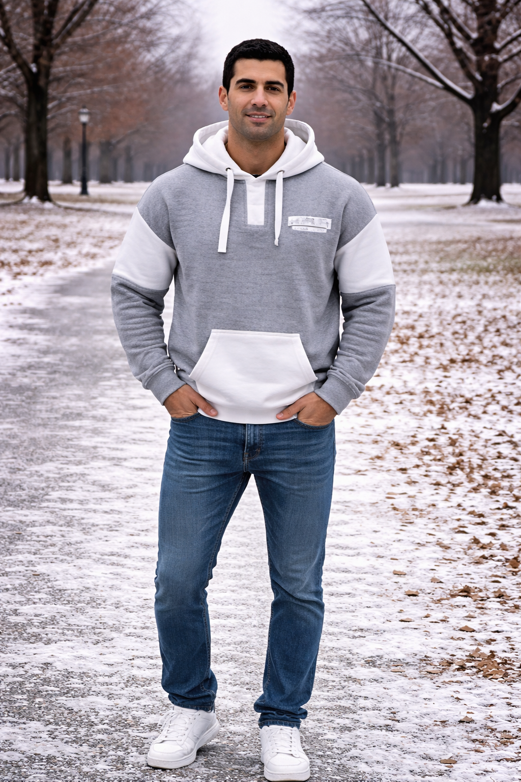Basix of America 2 Tone Hooded Pullover Nantucket Sweatshirt With Button - Image 3