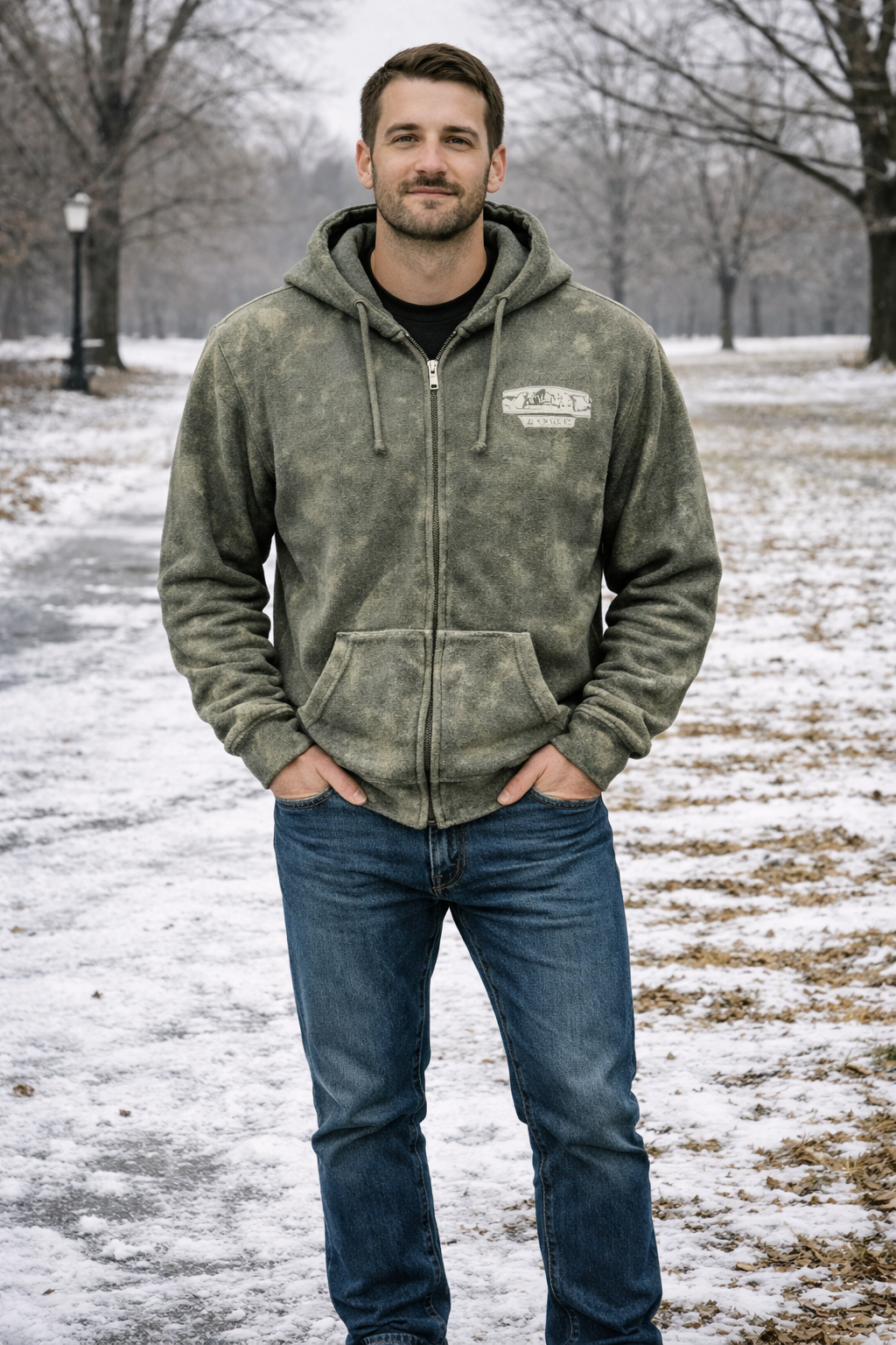 Basix of America Acid Wash Full Zipper Jacard Hoodie With Front Pocket - Image 5