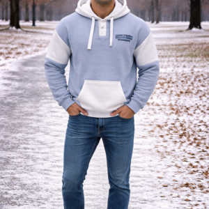 Basix of America 2 Tone Hooded Pullover Nantucket Sweatshirt With Button