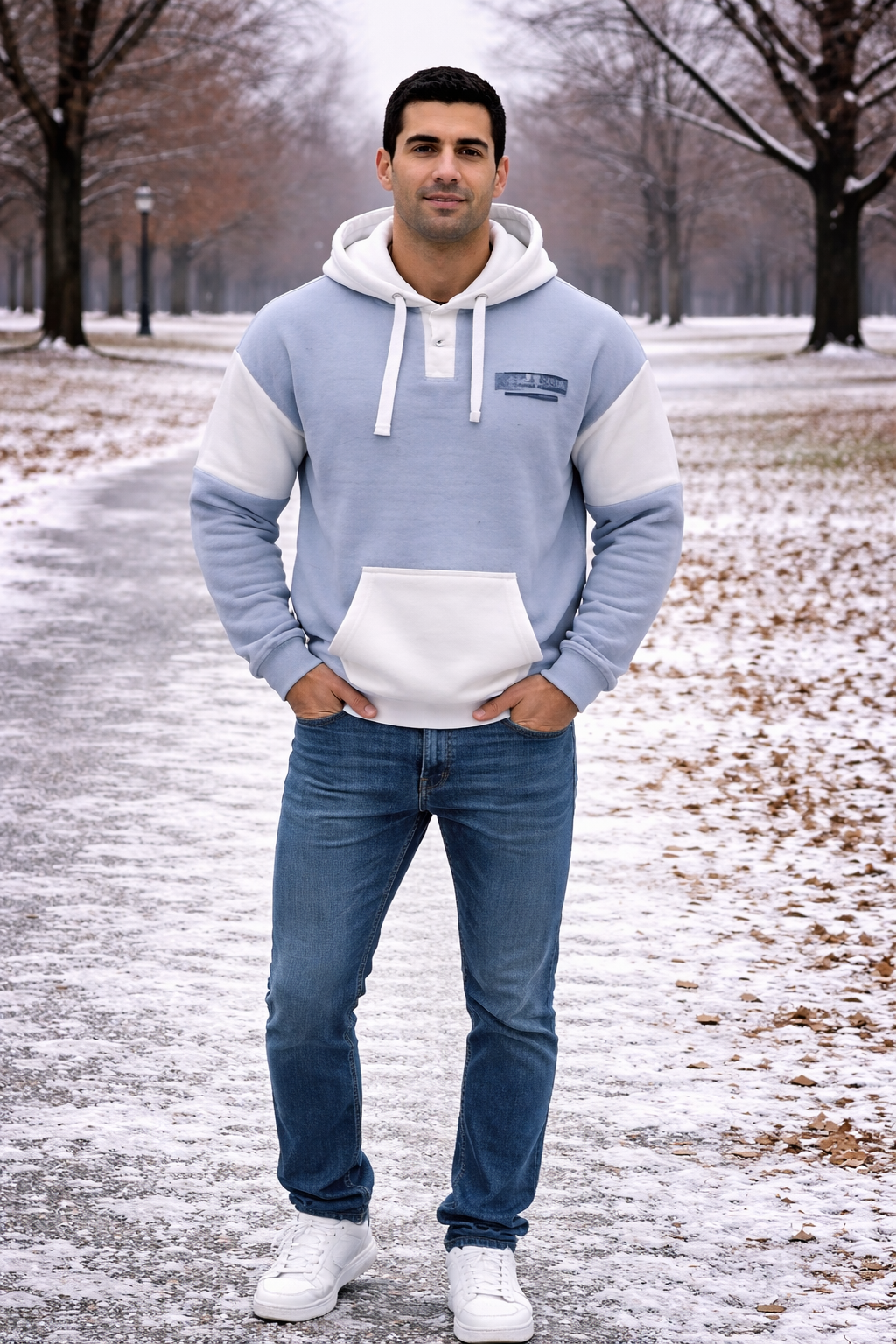 Basix of America 2 Tone Hooded Pullover Nantucket Sweatshirt With Button