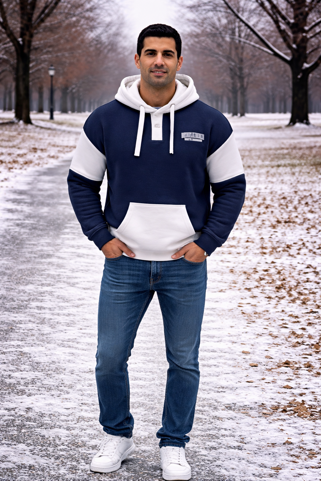 Basix of America 2 Tone Hooded Pullover Nantucket Sweatshirt With Button - Image 5