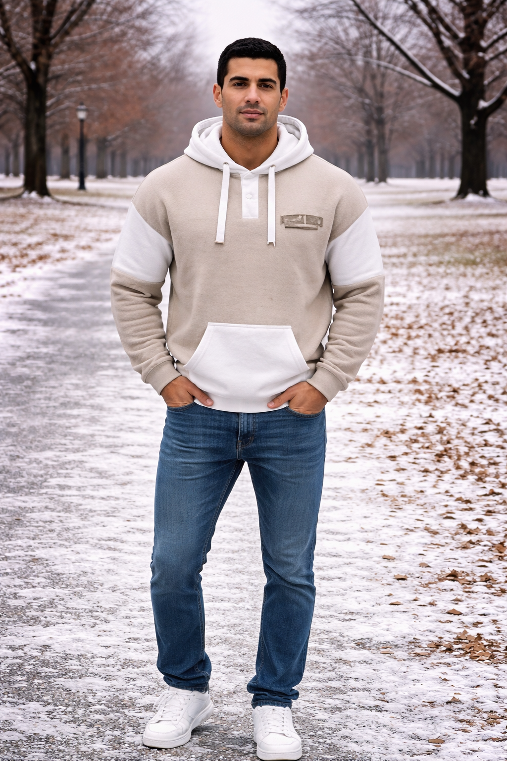 Basix of America 2 Tone Hooded Pullover Nantucket Sweatshirt With Button - Image 6