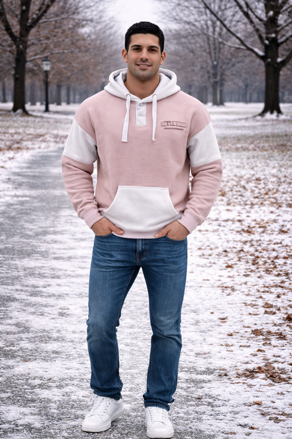 Basix of America 2 Tone Hooded Pullover Nantucket Sweatshirt With Button - Image 7