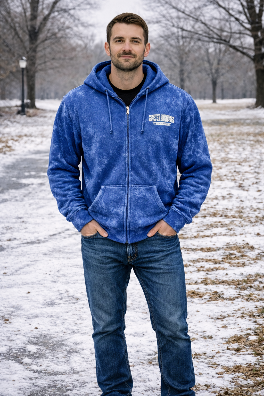Basix of America Acid Wash Full Zipper Jacard Hoodie With Front Pocket - Image 7