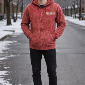Basix of America Man's Acid Wash Full Zipper Hooded Sweatshirt
