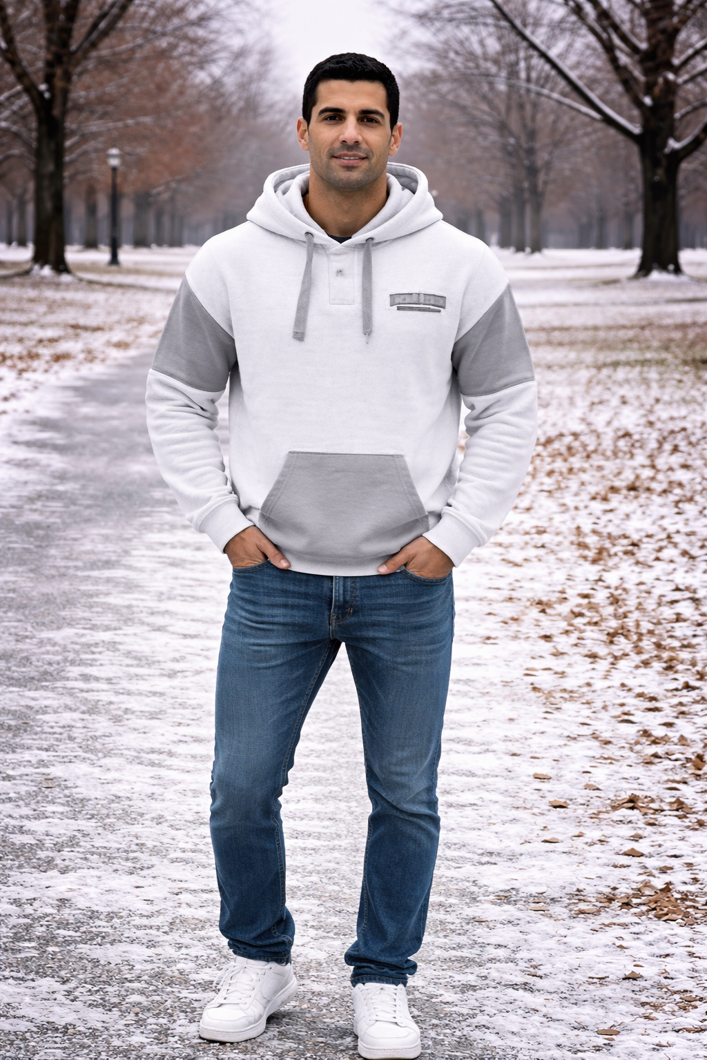 Basix of America 2 Tone Hooded Pullover Nantucket Sweatshirt With Button - Image 8